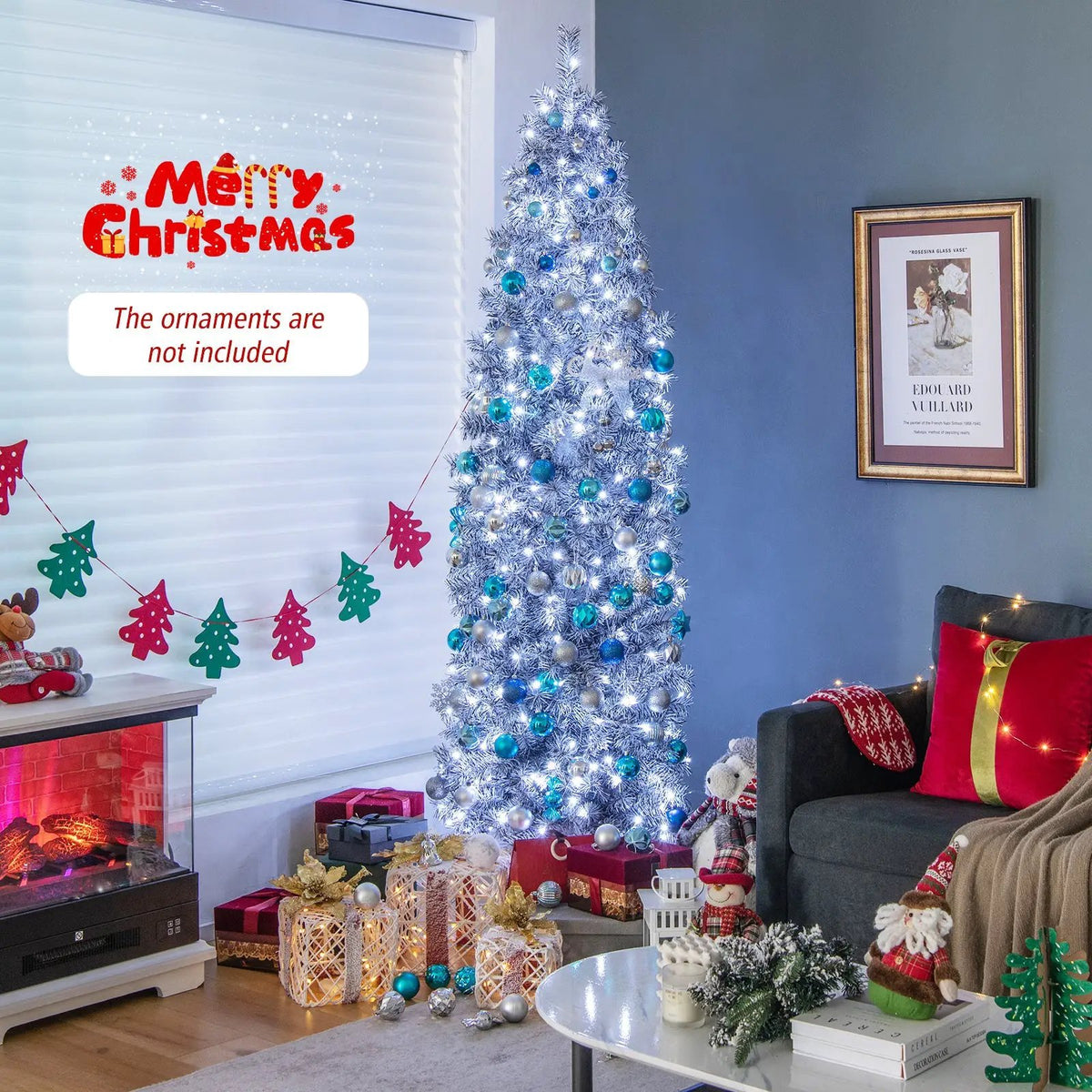6 FT Pre-Lit Artificial Christmas Tree with 250 Cool-White LED Lights Black and White, photo 4 of 16