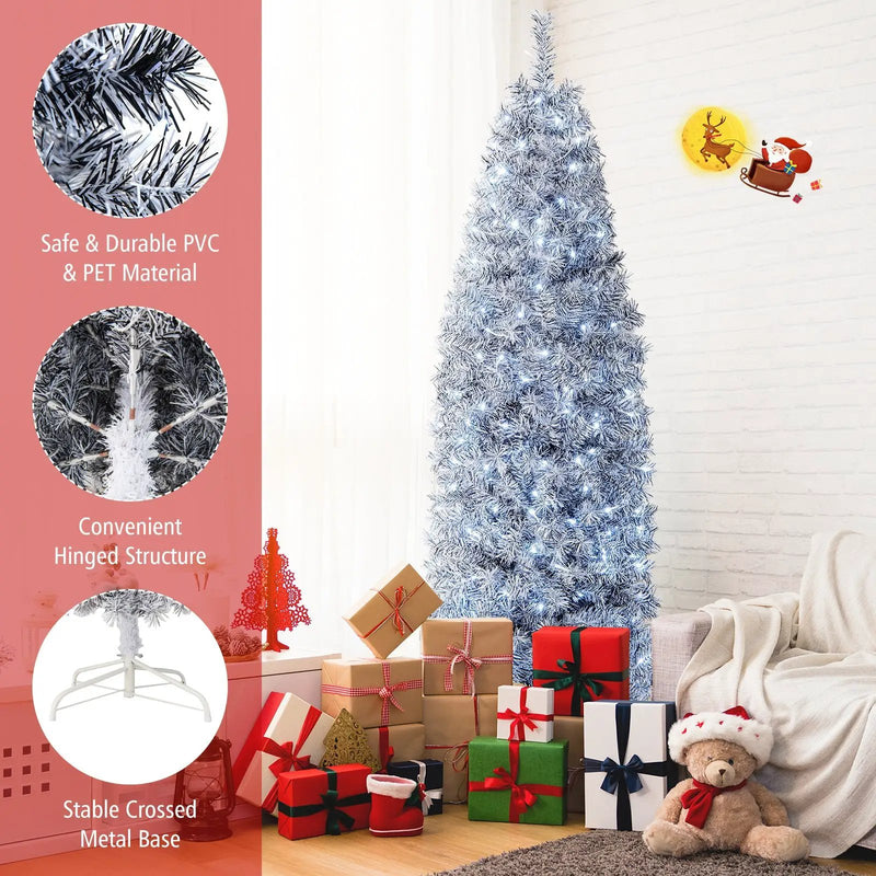6 FT Pre-Lit Artificial Christmas Tree with 250 Cool-White LED Lights Black and White by DirectDeals