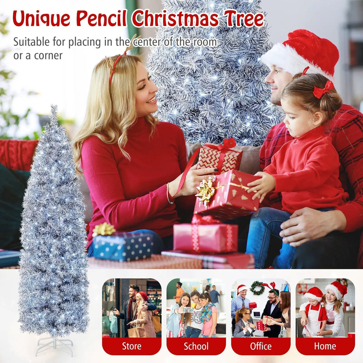 6 FT Pre-Lit Artificial Christmas Tree with 250 Cool-White LED Lights Black and White, photo 12 of 16