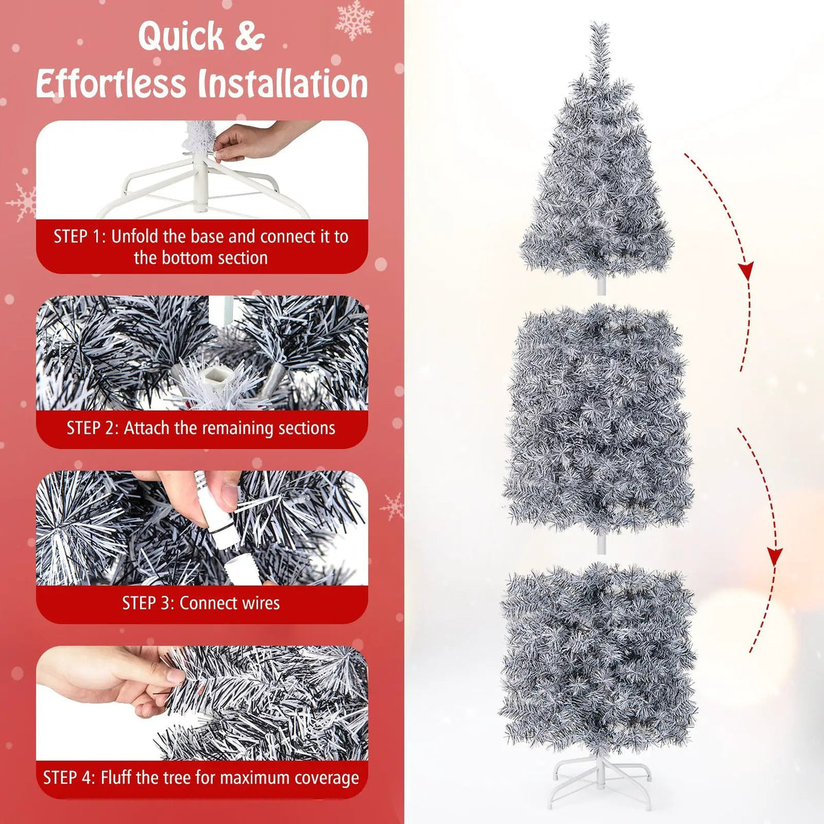 6 FT Pre-Lit Artificial Christmas Tree with 250 Cool-White LED Lights Black and White, photo 14 of 16