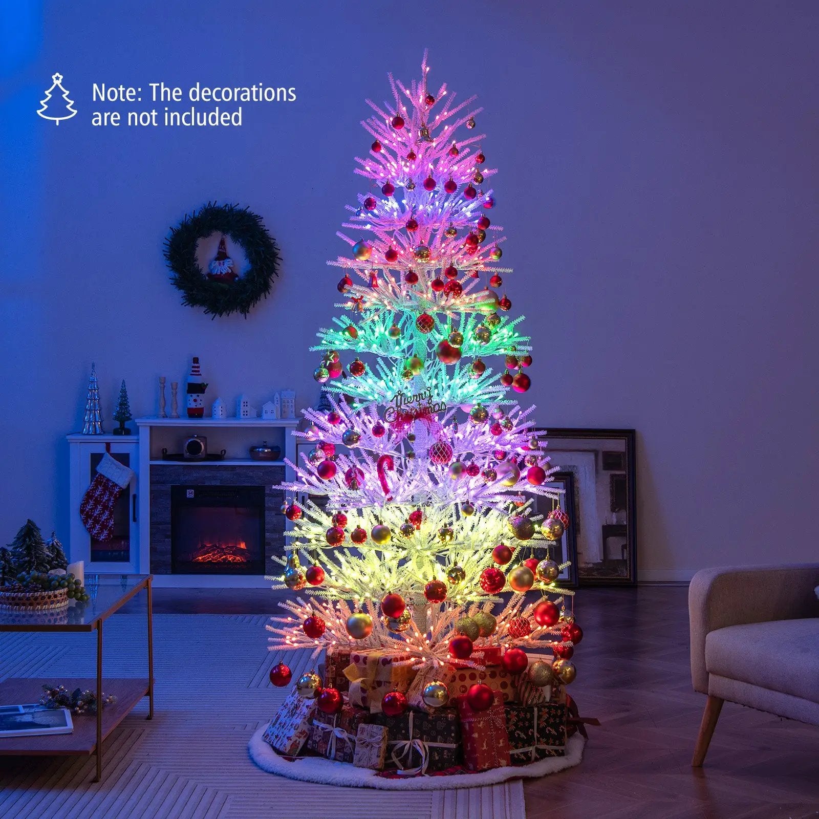 7 FT Artificial Pre-lit Christmas Tree Hinged Xmas Tree with 820 Coral-like Branch Tips by DirectDeals