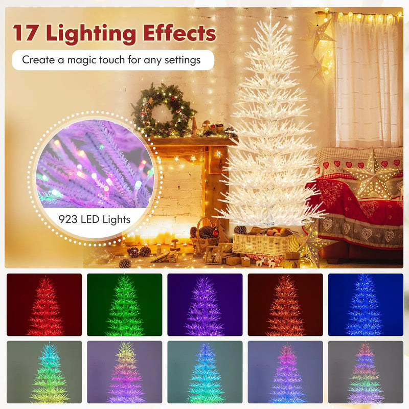 7 FT Artificial Pre-lit Christmas Tree Hinged Xmas Tree with 820 Coral-like Branch Tips by DirectDeals
