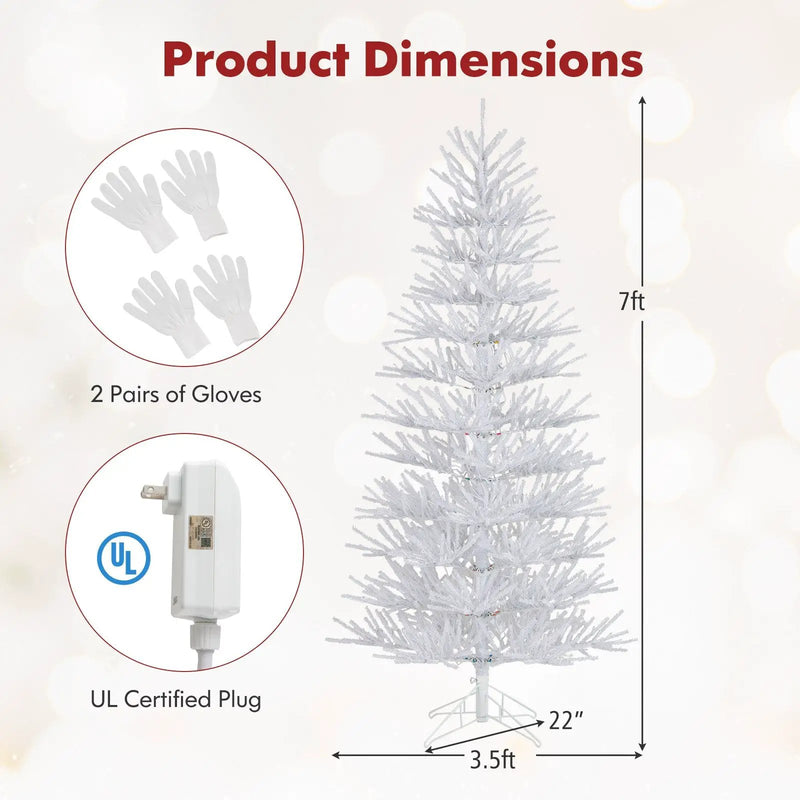 7 FT Artificial Pre-lit Christmas Tree Hinged Xmas Tree with 820 Coral-like Branch Tips by DirectDeals