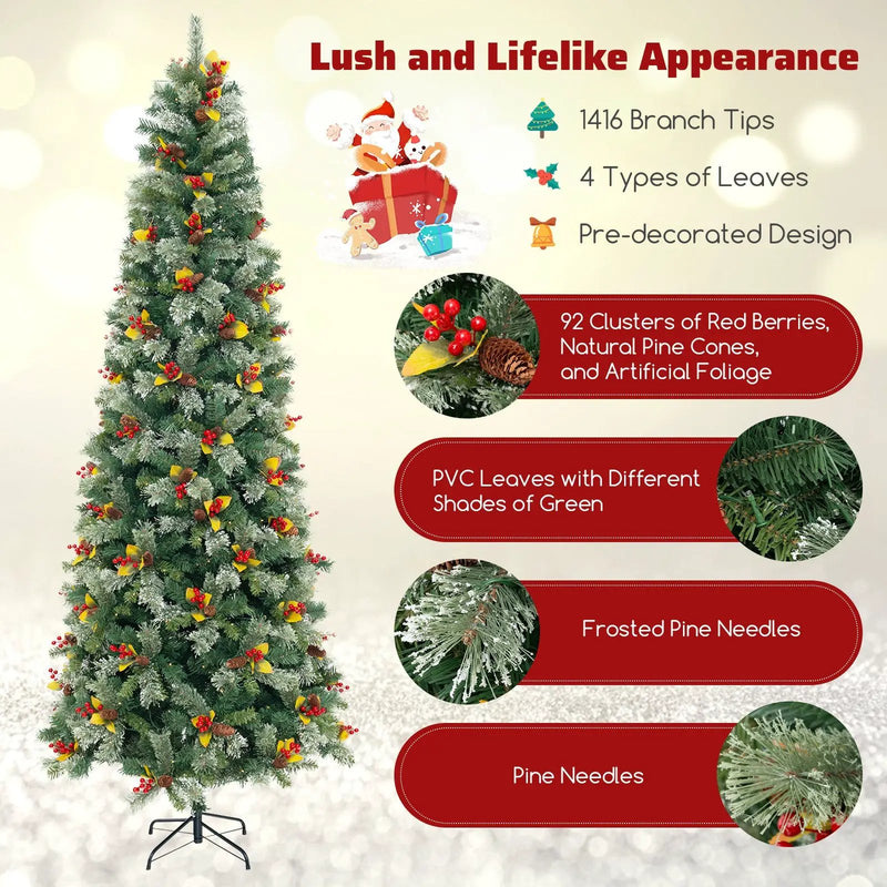 5/7.5/9 FT Pre-Lit Artificial Christmas Tree with 453/1096/1416 PVC and Pine Needles by DirectDeals