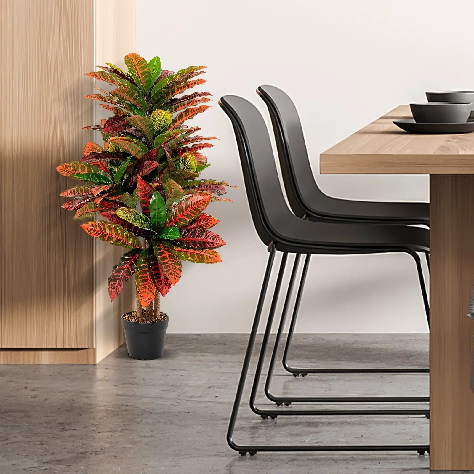 Artificial Croton Plant 40 Inch Tall Fake Croton Palm Tree with Colorful Variegated Leaves and Pot by DirectDeals