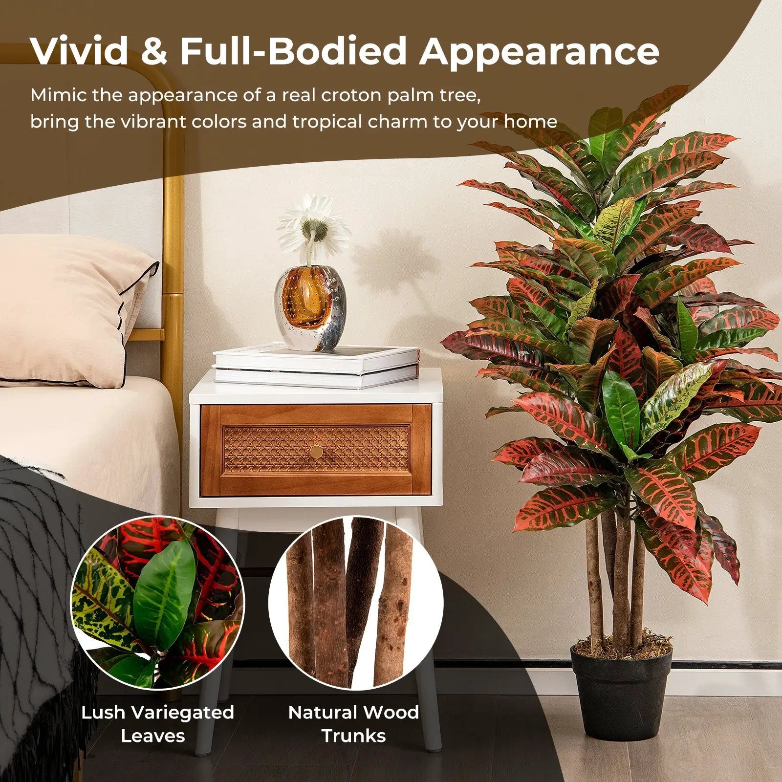 Artificial Croton Plant 40 Inch Tall Fake Croton Palm Tree with Colorful Variegated Leaves and Pot by DirectDeals