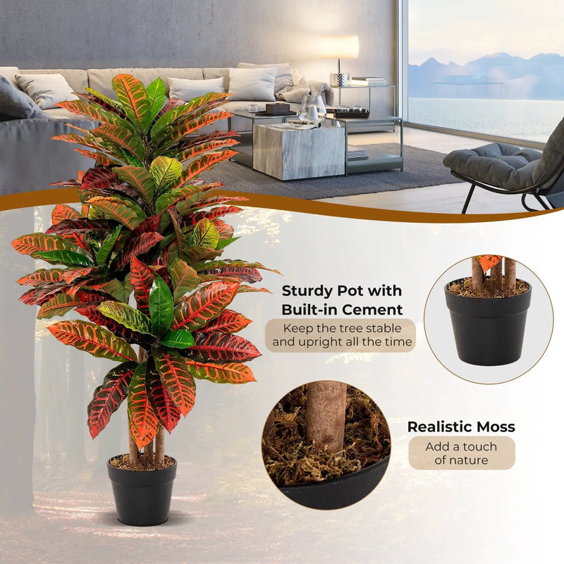 Artificial Croton Plant 40 Inch Tall Fake Croton Palm Tree with Colorful Variegated Leaves and Pot by DirectDeals
