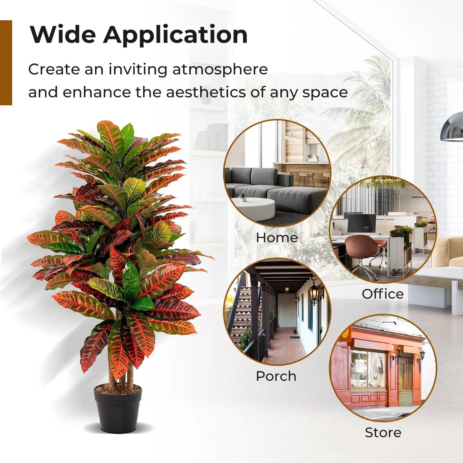 Artificial Croton Plant 40 Inch Tall Fake Croton Palm Tree with Colorful Variegated Leaves and Pot by DirectDeals