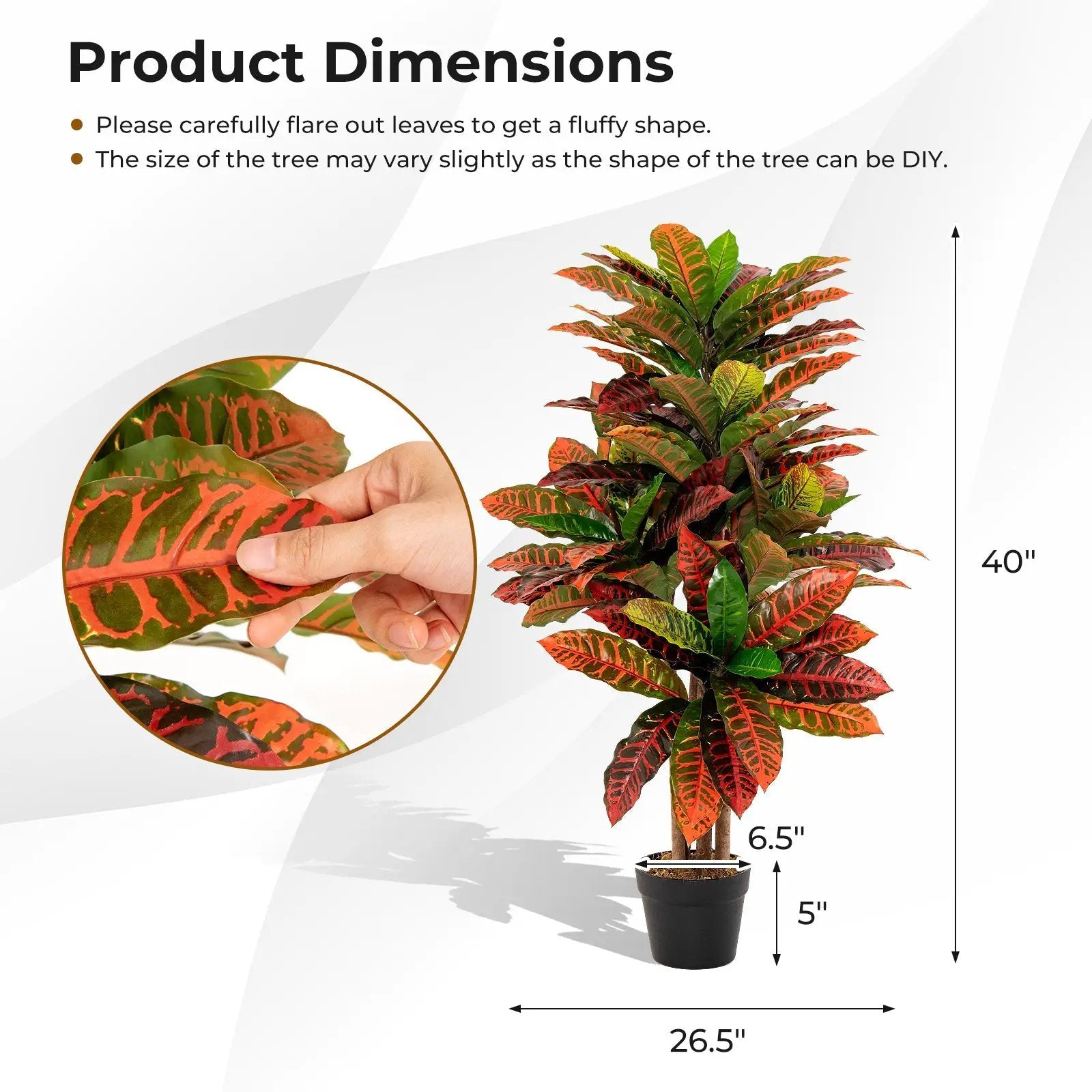 Artificial Croton Plant 40 Inch Tall Fake Croton Palm Tree with Colorful Variegated Leaves and Pot by DirectDeals