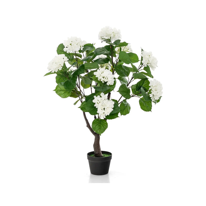 Artificial Hydrangea Tree Fake Floral Plant with 11 White Flowers-White by DirectDeals