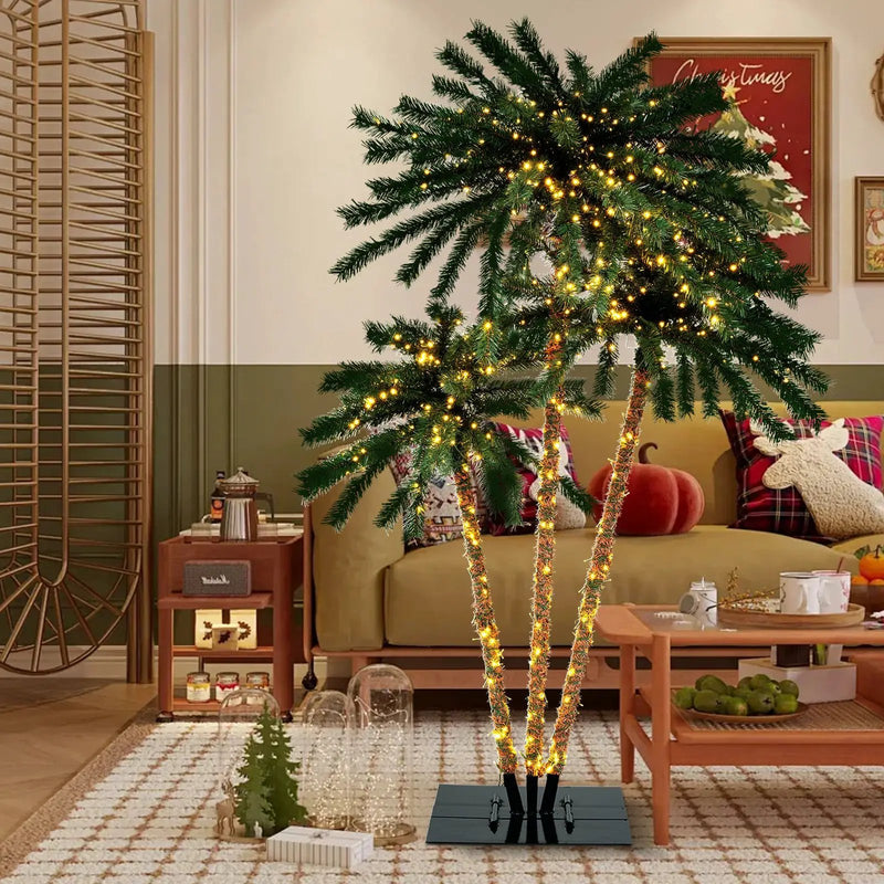 Artificial Lighted Palm Tree with Metal Base 157 Branch Tips and 930 Warm White LED Lights by DirectDeals