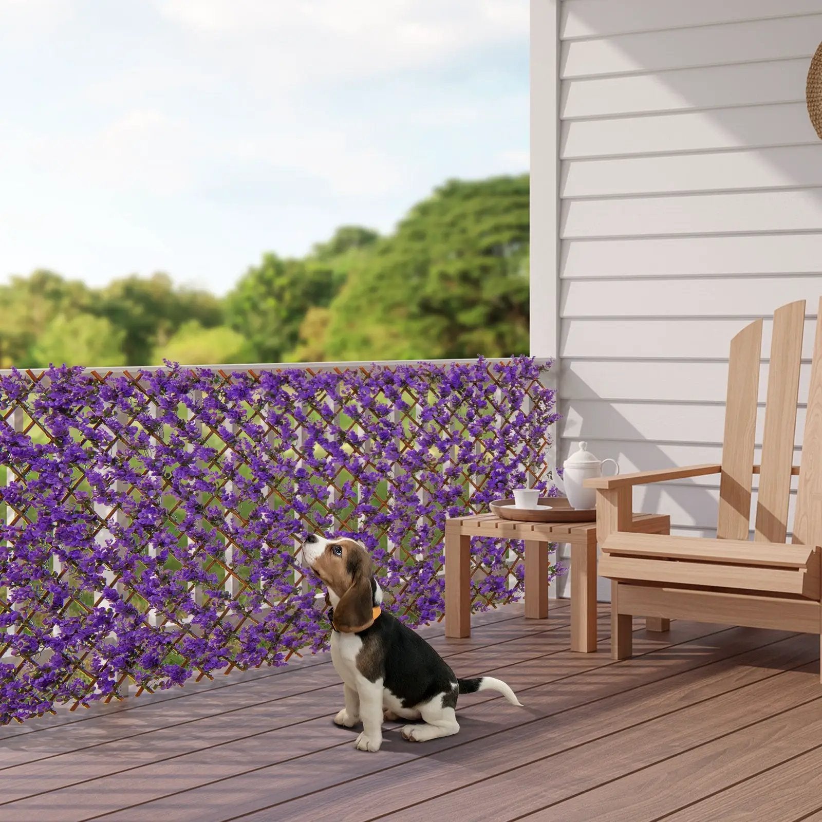 Decorative Faux Purple Eucalyptus Fencing Panel with Real Willow Frame for Balcony Patio by DirectDeals