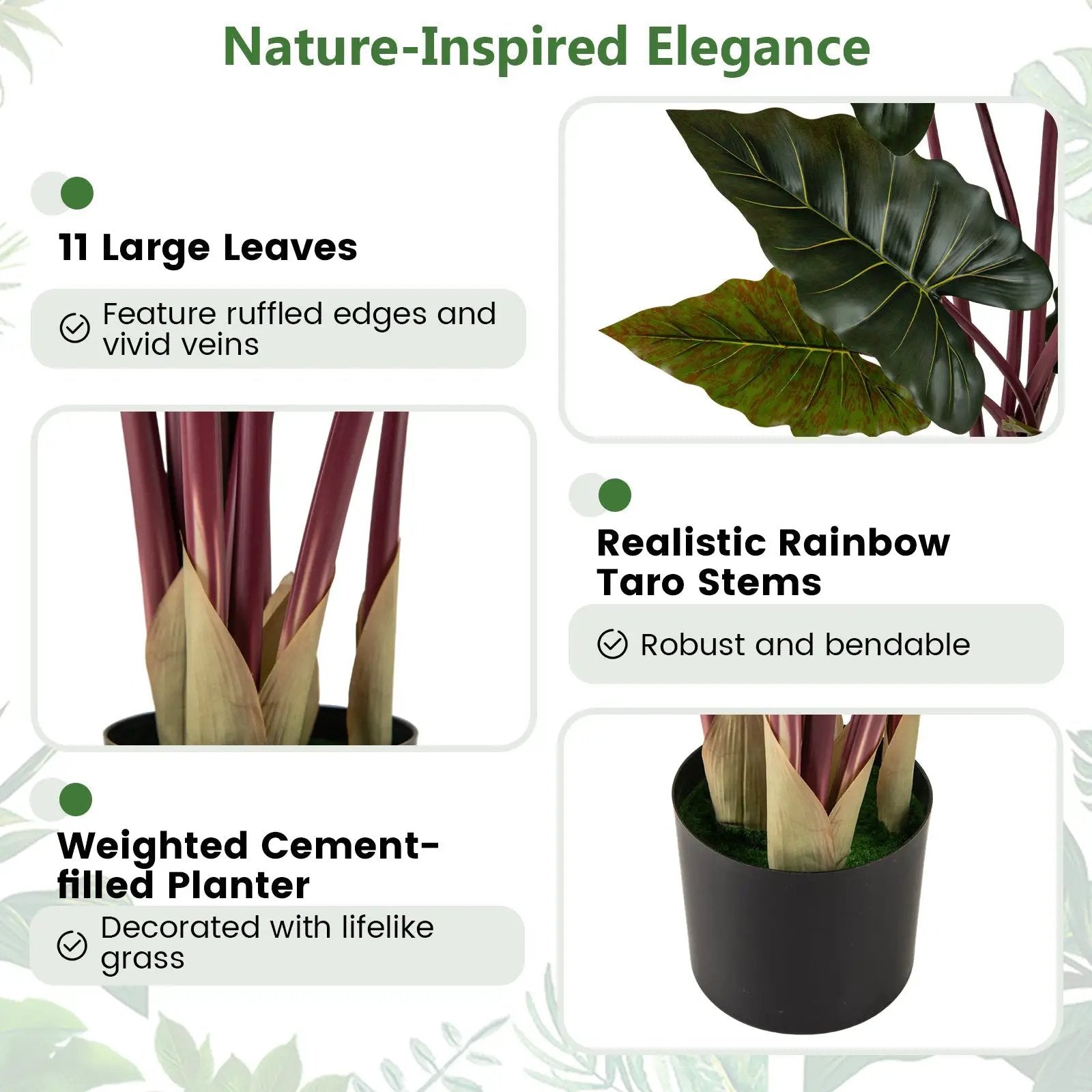 Artificial Rainbow Taro Tree 63" Tall with 11 Faux Leaves by DirectDeals