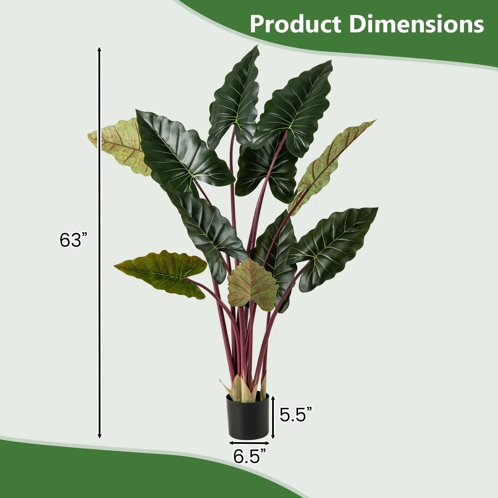 Artificial Rainbow Taro Tree 63" Tall with 11 Faux Leaves by DirectDeals