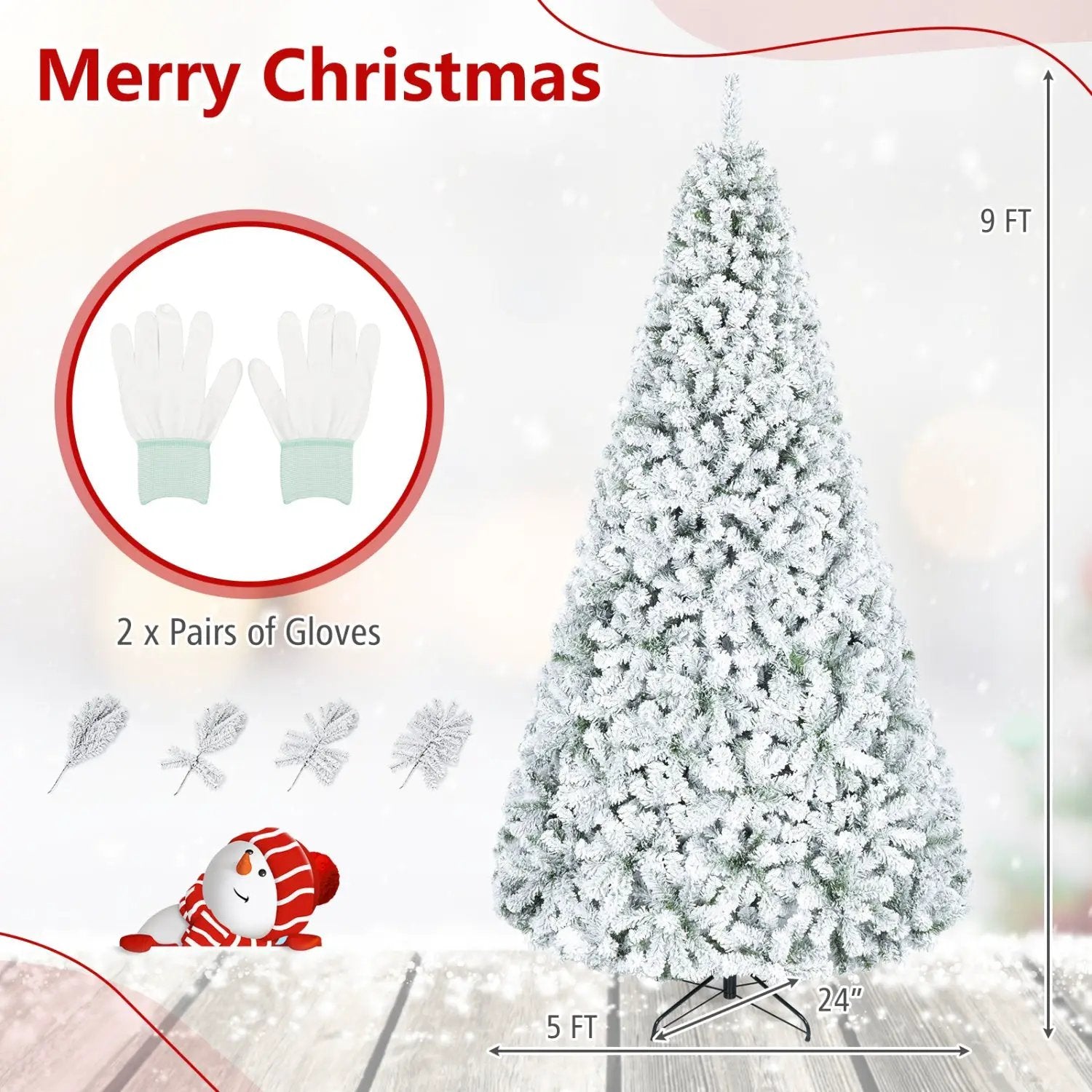 Snow-Flocked Artificial Christmas Tree 9 ft with Metal Stand by DirectDeals
