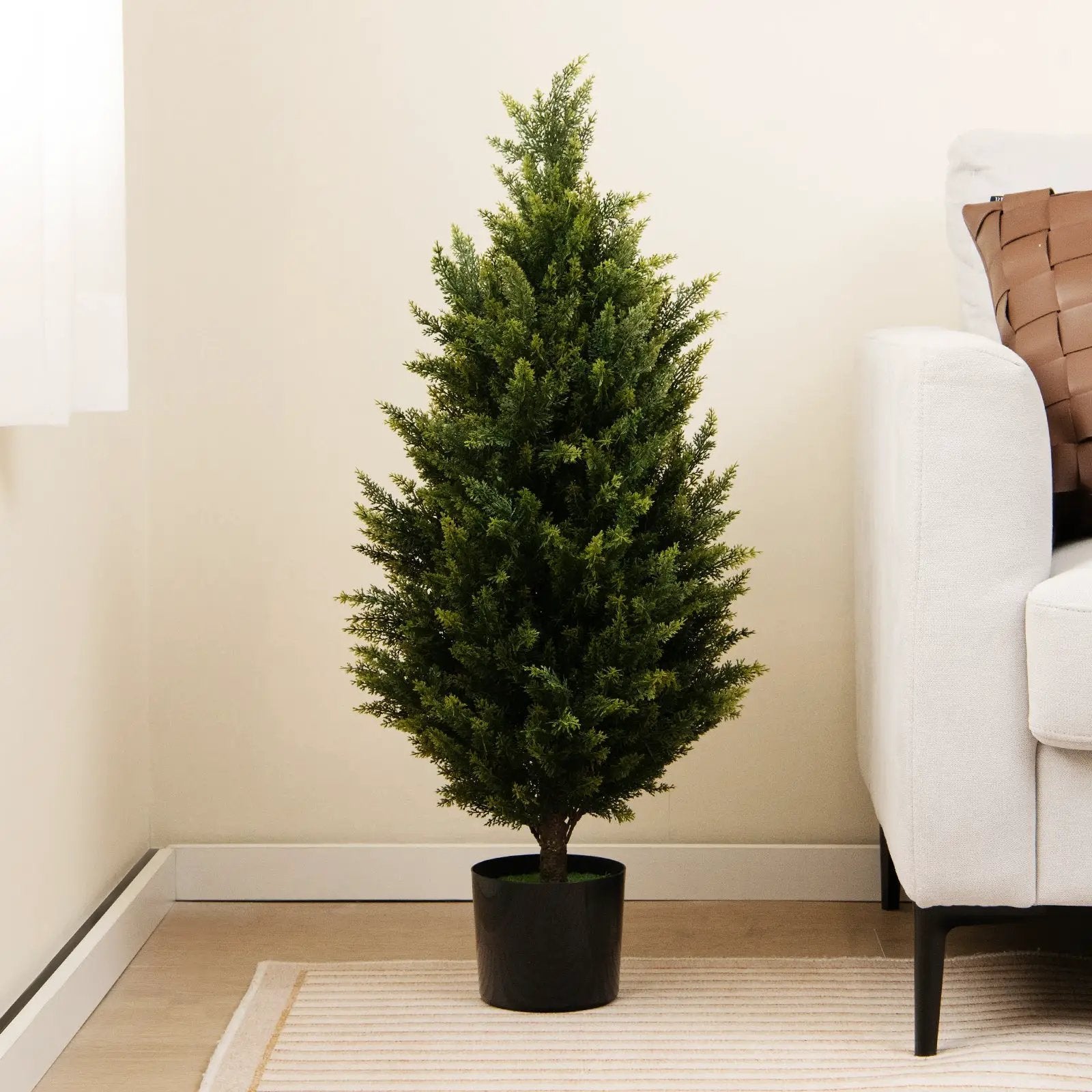 3 Feet Artificial Topiary Cedar Tree with Cement Plastic Pot and Faux Moss-Green by DirectDeals