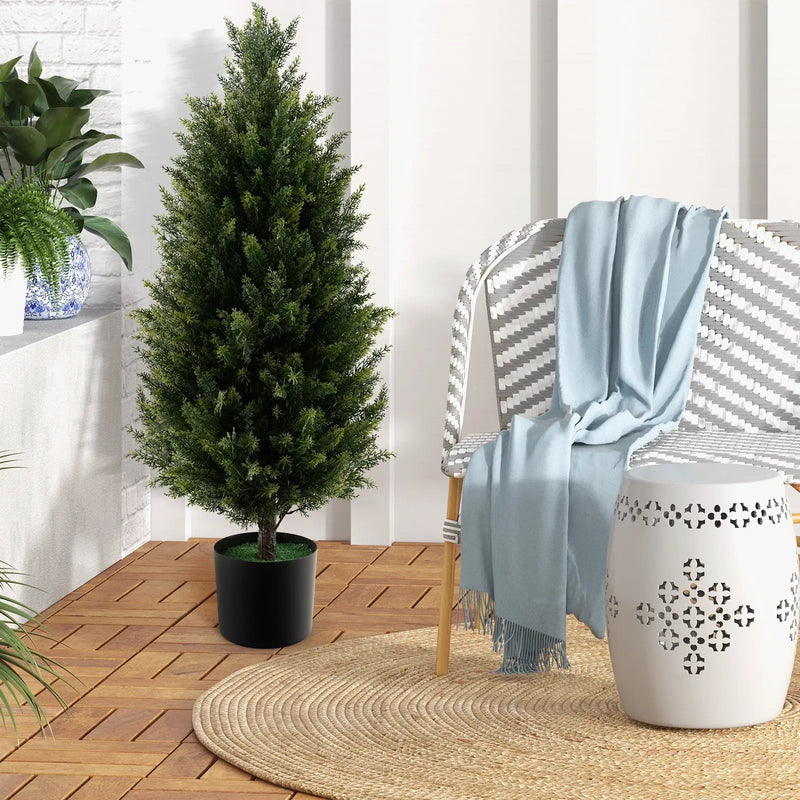 3 Feet Artificial Topiary Cedar Tree with Cement Plastic Pot and Faux Moss-Green by DirectDeals