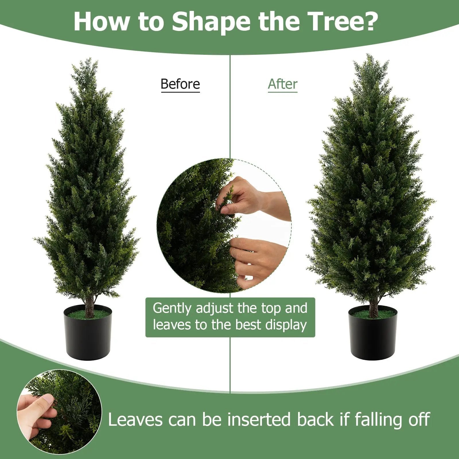 3 Feet Artificial Topiary Cedar Tree with Cement Plastic Pot and Faux Moss-Green by DirectDeals