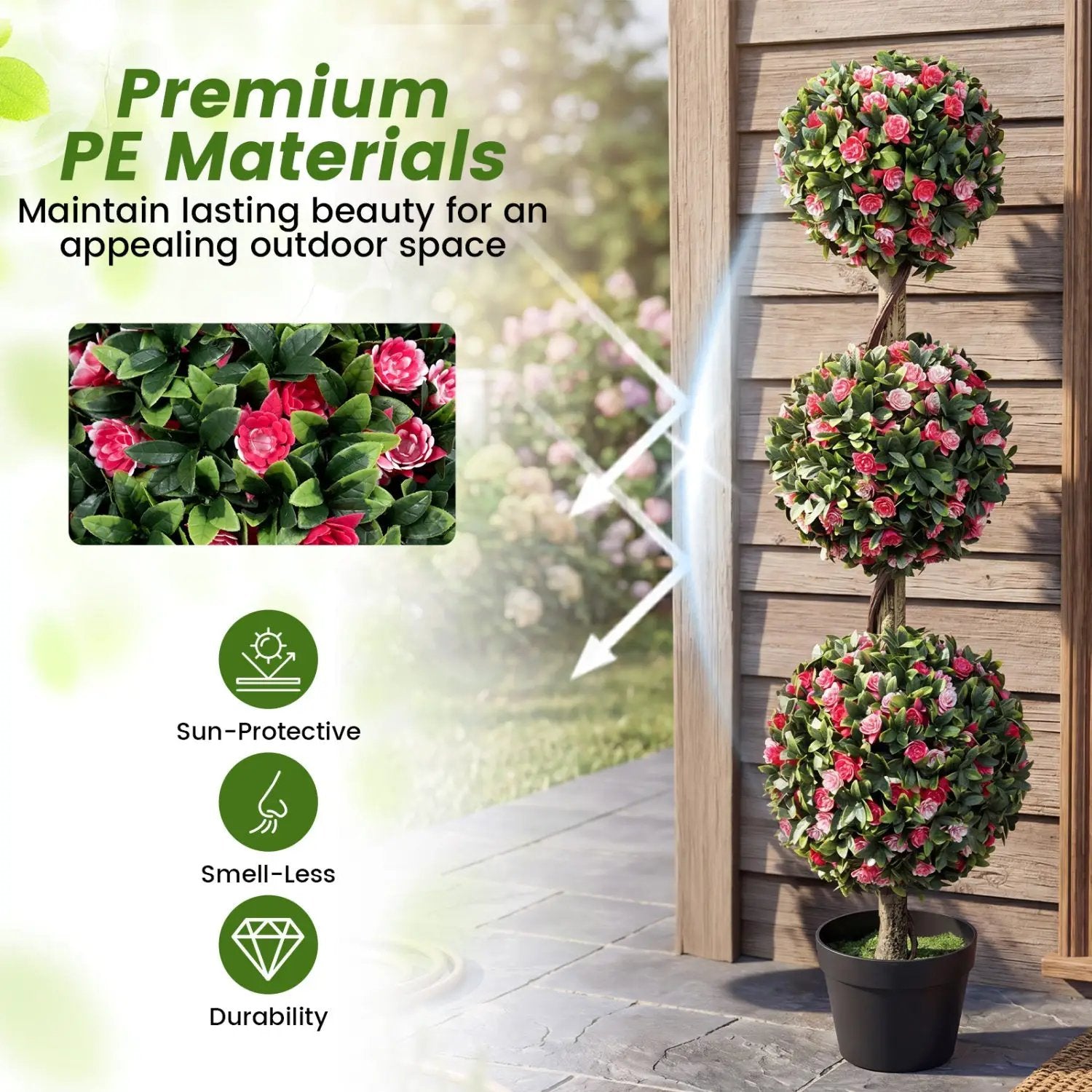 Triple Ball Rose Topiary Tree 43.5" with Lifelike Blooms by DirectDeals