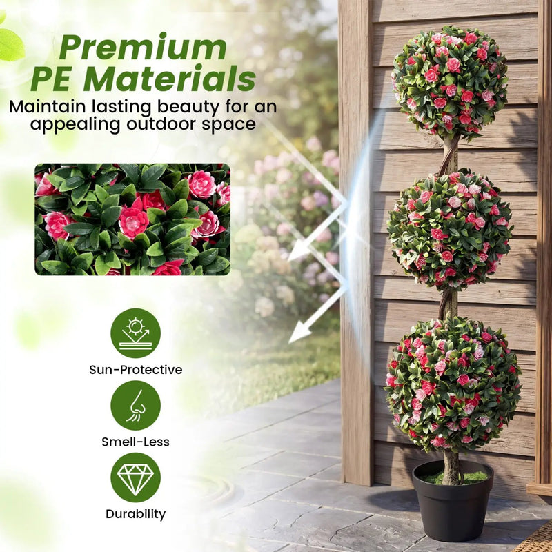 Triple Ball Rose Topiary Tree 43.5" with Lifelike Blooms by DirectDeals