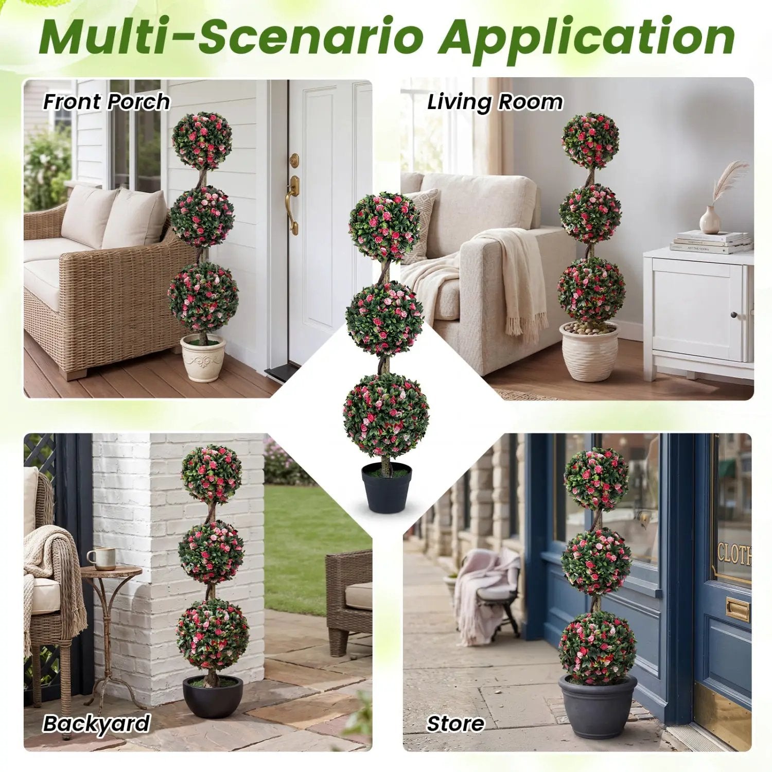 Triple Ball Rose Topiary Tree 43.5" with Lifelike Blooms by DirectDeals