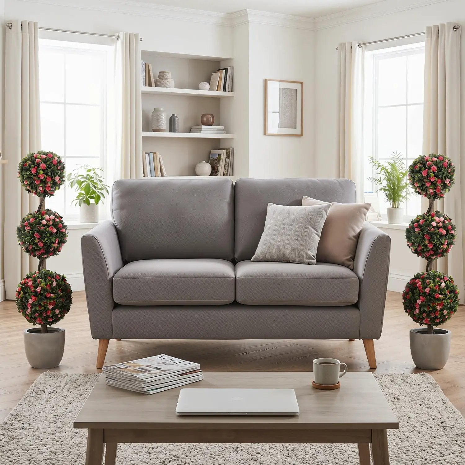 Triple Ball Rose Topiary Tree 43.5" with Lifelike Blooms by DirectDeals