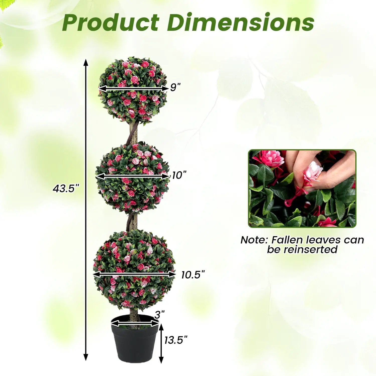 Triple Ball Rose Topiary Tree 43.5" with Lifelike Blooms by DirectDeals