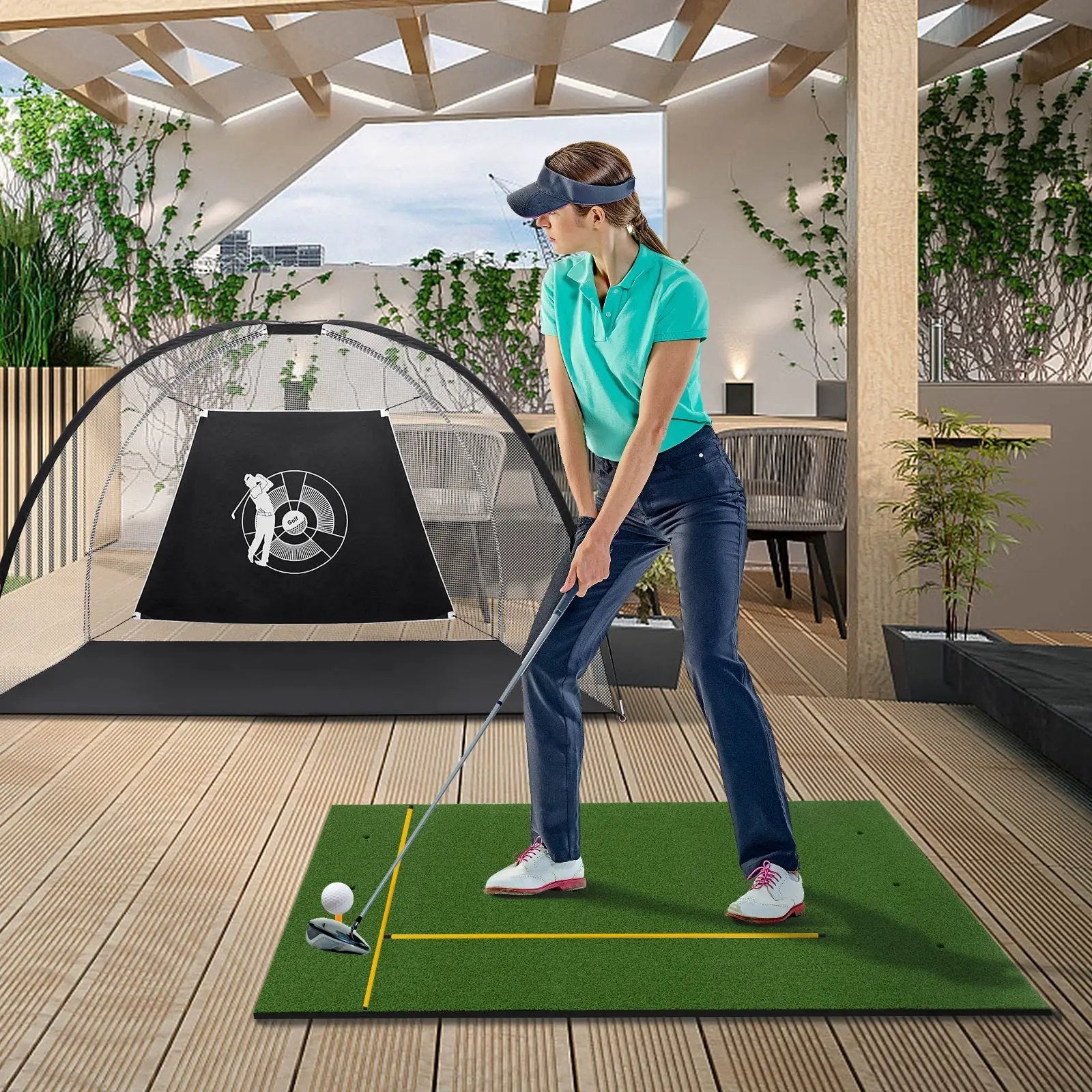 Artificial Turf Mat for Indoor and Outdoor Golf Practice Includes 2 Rubber Tees and 2 Alignment Sticks by DirectDeals
