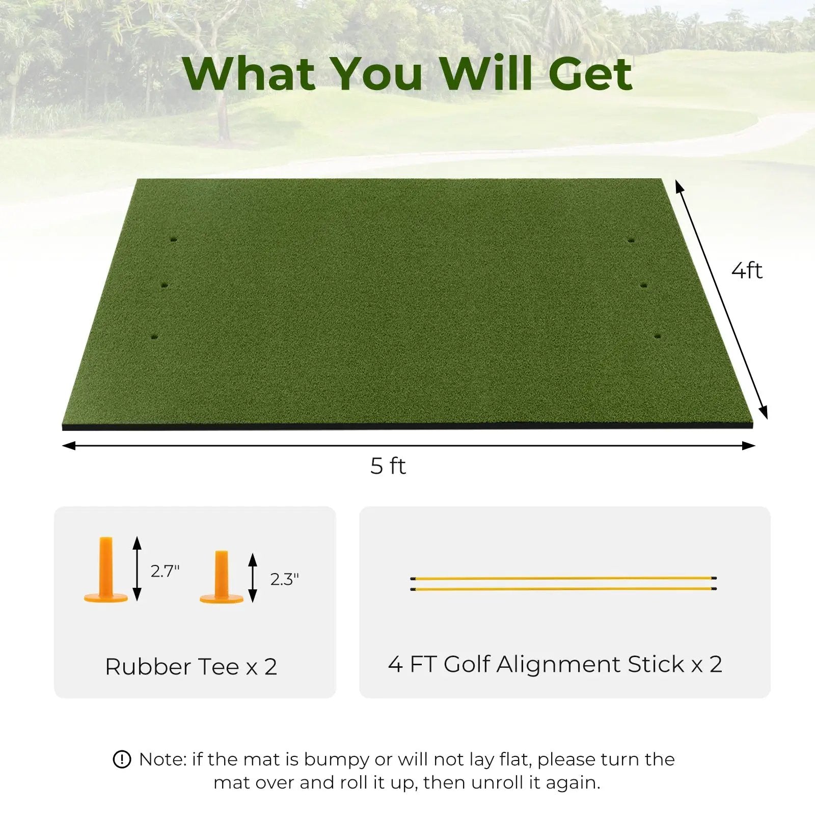 Artificial Turf Mat for Indoor and Outdoor Golf Practice Includes 2 Rubber Tees and 2 Alignment Sticks by DirectDeals