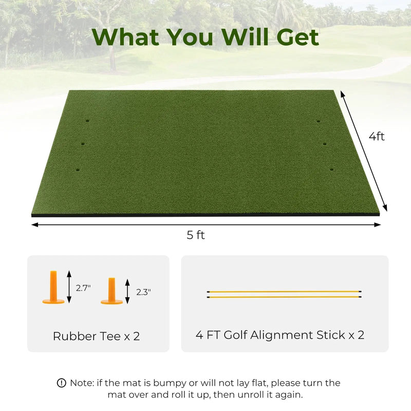 Artificial Turf Mat for Indoor and Outdoor Golf Practice Includes 2 Rubber Tees and 2 Alignment Sticks by DirectDeals
