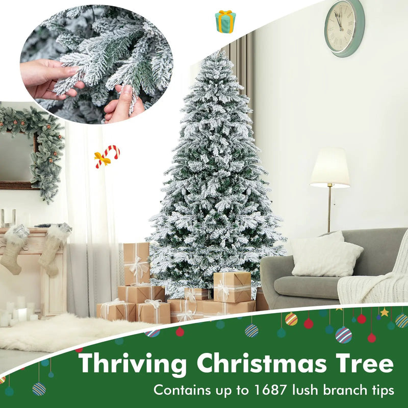 4.5/6/7 Feet Flocked Christmas Tree with Warm White LED Lights by DirectDeals