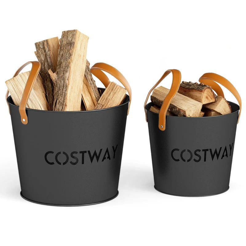 Ash Bucket Set of 2 Metal Coal Ash Can Set with 11.5 Gal and 8.5 Gal Bucket for Fireplace Fire Pits by DirectDeals