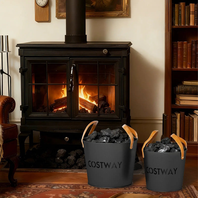 Ash Bucket Set of 2 Metal Coal Ash Can Set with 11.5 Gal and 8.5 Gal Bucket for Fireplace Fire Pits by DirectDeals