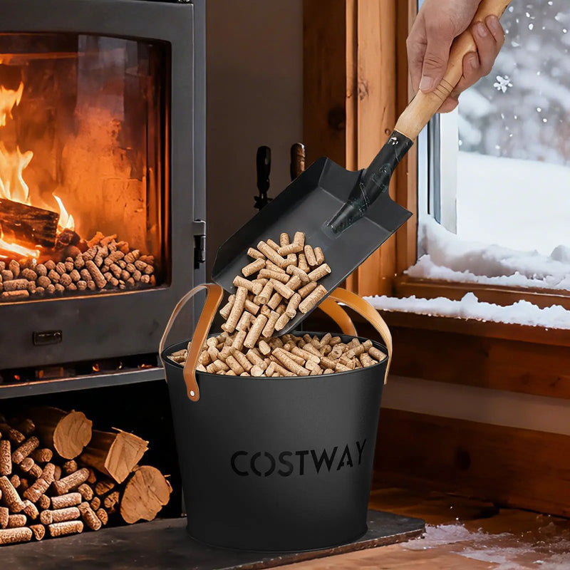 Ash Bucket Set of 2 Metal Coal Ash Can Set with 11.5 Gal and 8.5 Gal Bucket for Fireplace Fire Pits by DirectDeals