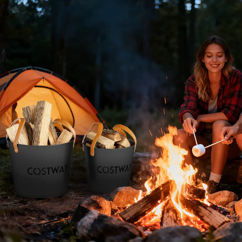 Ash Bucket Set of 2 Metal Coal Ash Can Set with 11.5 Gal and 8.5 Gal Bucket for Fireplace Fire Pits by DirectDeals