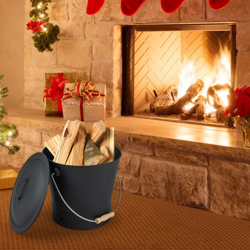 Ash Bucket with Lid and Cut-resistant Gloves by DirectDeals