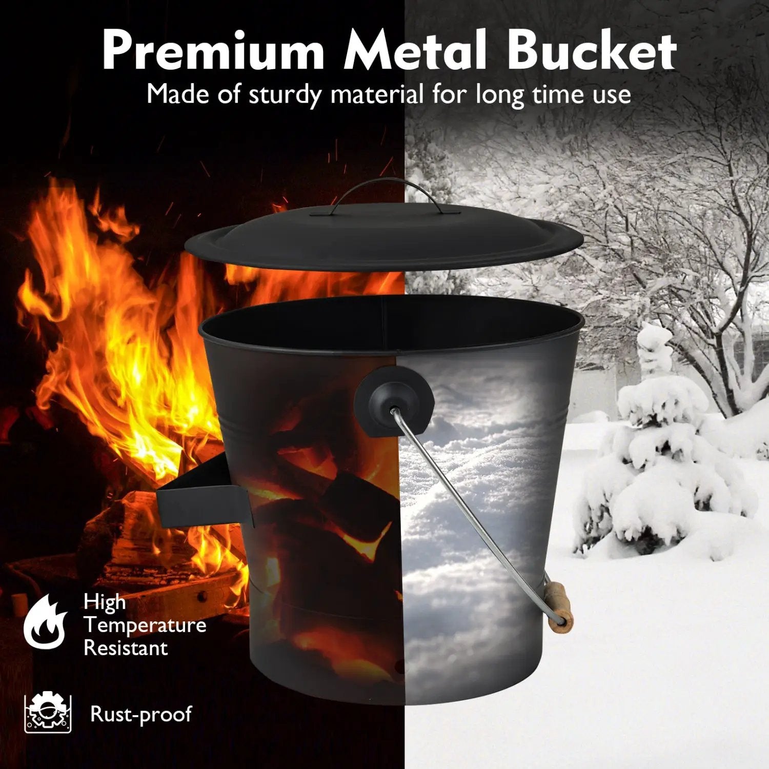Ash Bucket with Lid and Cut-resistant Gloves by DirectDeals