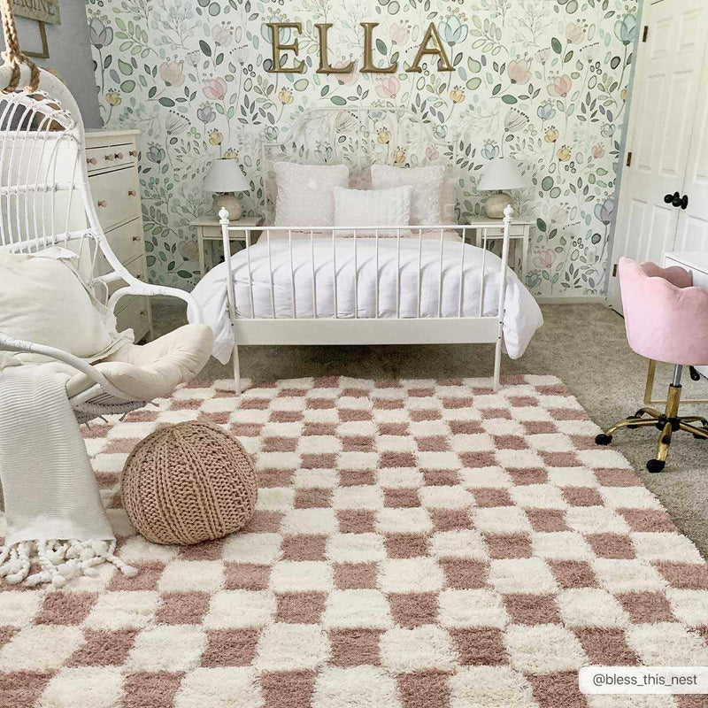 Atira Pink Checkered Area Rug by Hauteloom
