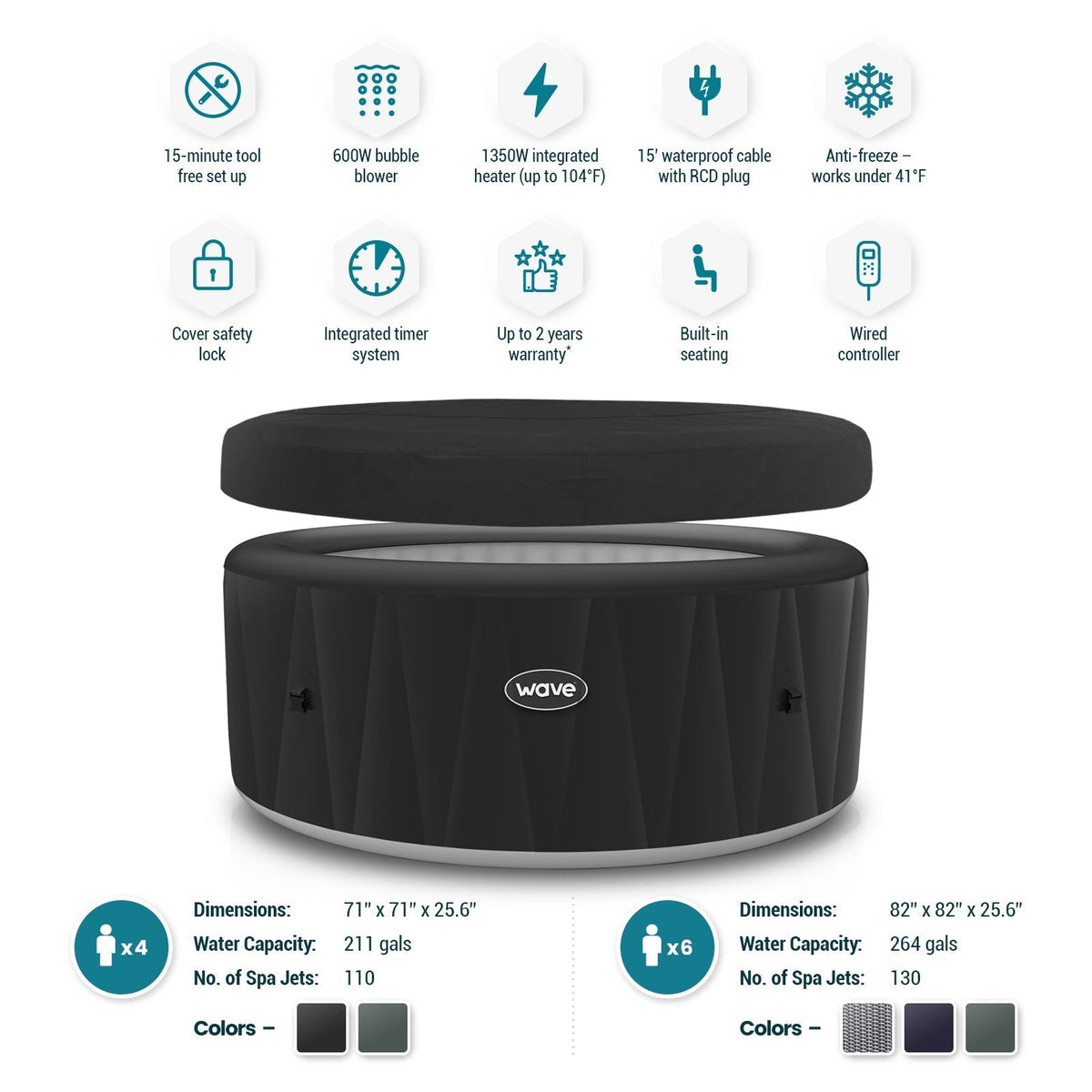 Atlantic | 4/6-Person Inflatable Hot Tub | Round | Integrated Heater, dimensions drawing
