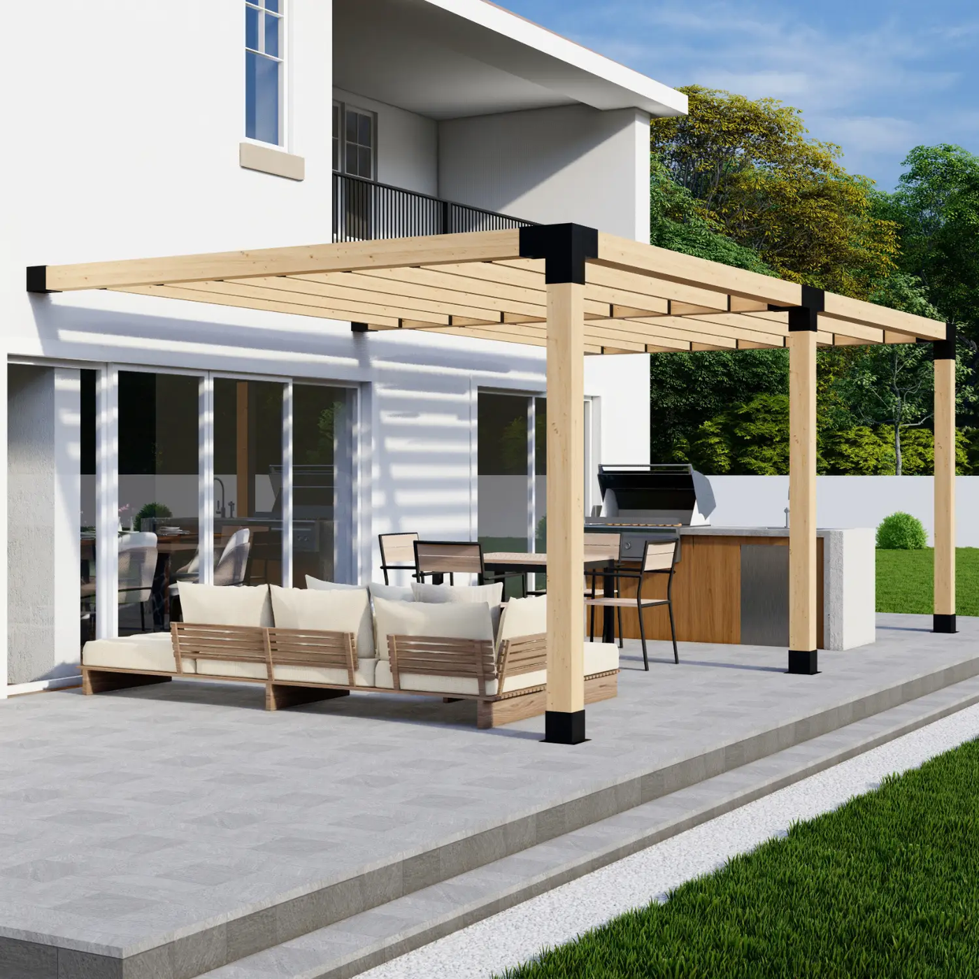 DIY Pergola Bracket Kit for an Attached Pergola With Slatted Roof - Any Size Up to 24' x 12' by Zen Pergolas