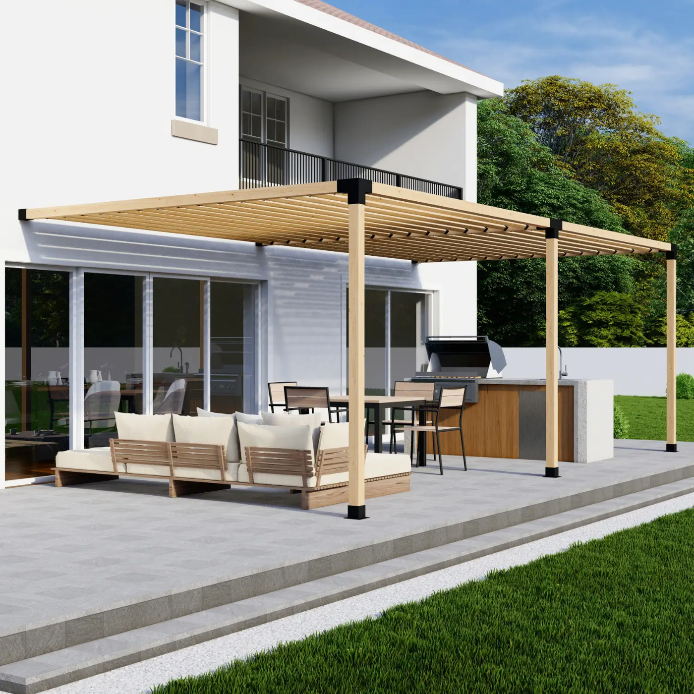 DIY Pergola Bracket Kit for an Attached Pergola With Slatted Roof - Any Size Up to 24' x 12' by Zen Pergolas