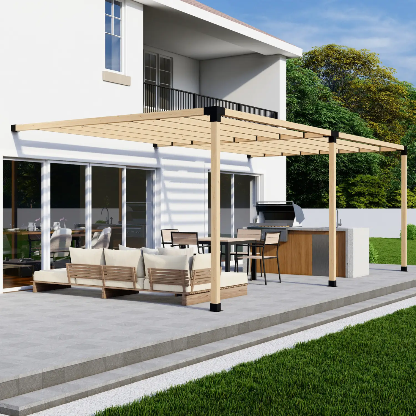 DIY Pergola Bracket Kit for an Attached Pergola With Slatted Roof - Any Size Up to 24' x 12' by Zen Pergolas