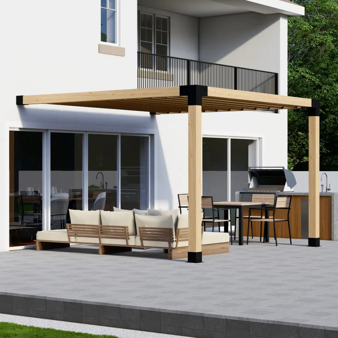 DIY Pergola Bracket Kit for an Attached Pergola With Slatted Roof - Any Size Up to 12' x 12' by Zen Pergolas