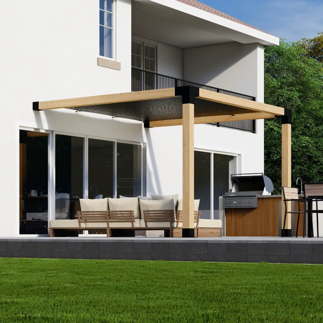 DIY Pergola Kit for an Attached Pergola With Canopy - Any Size Up to 12' x 12' by Zen Pergolas
