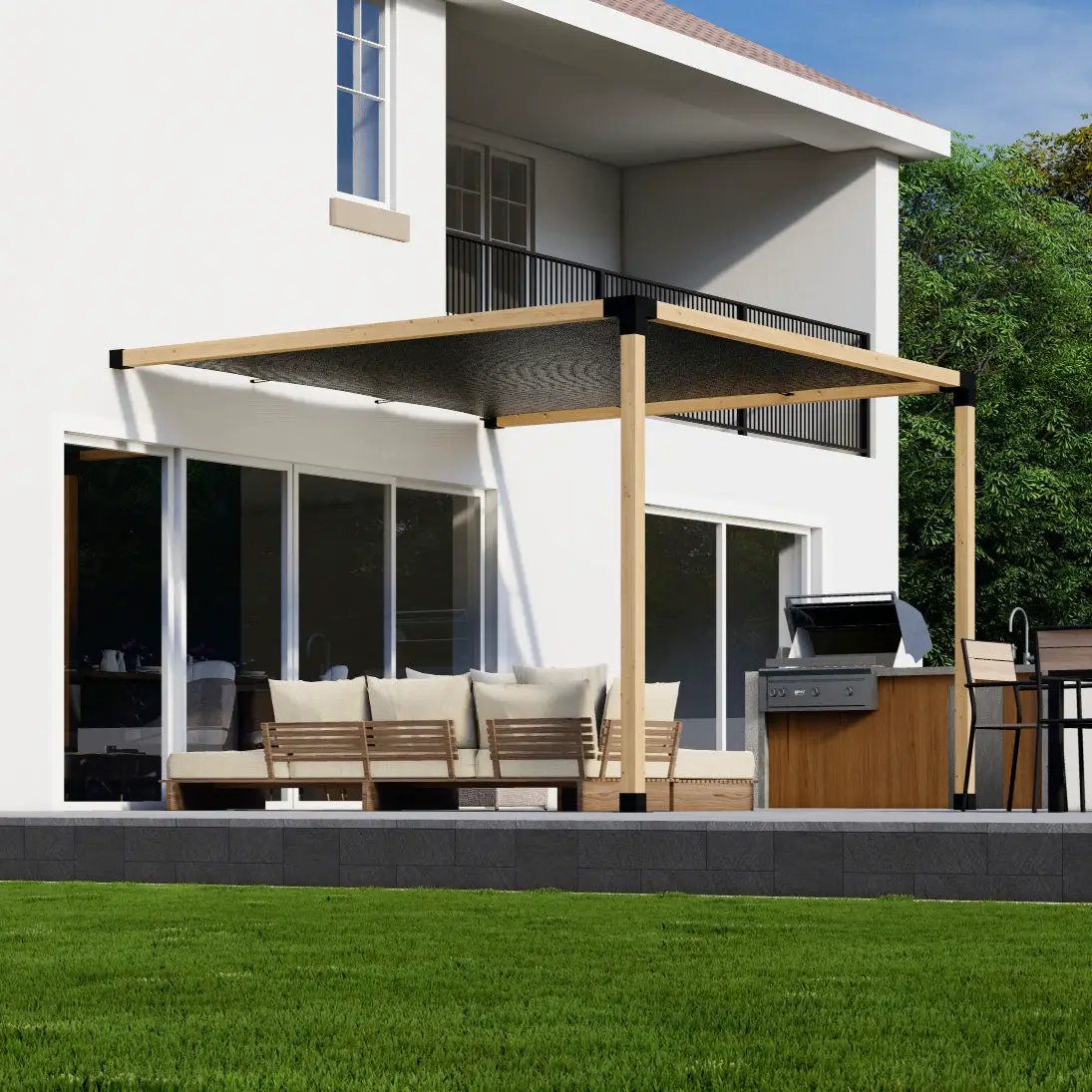 DIY Pergola Kit for an Attached Pergola With Canopy - Any Size Up to 12' x 12' by Zen Pergolas