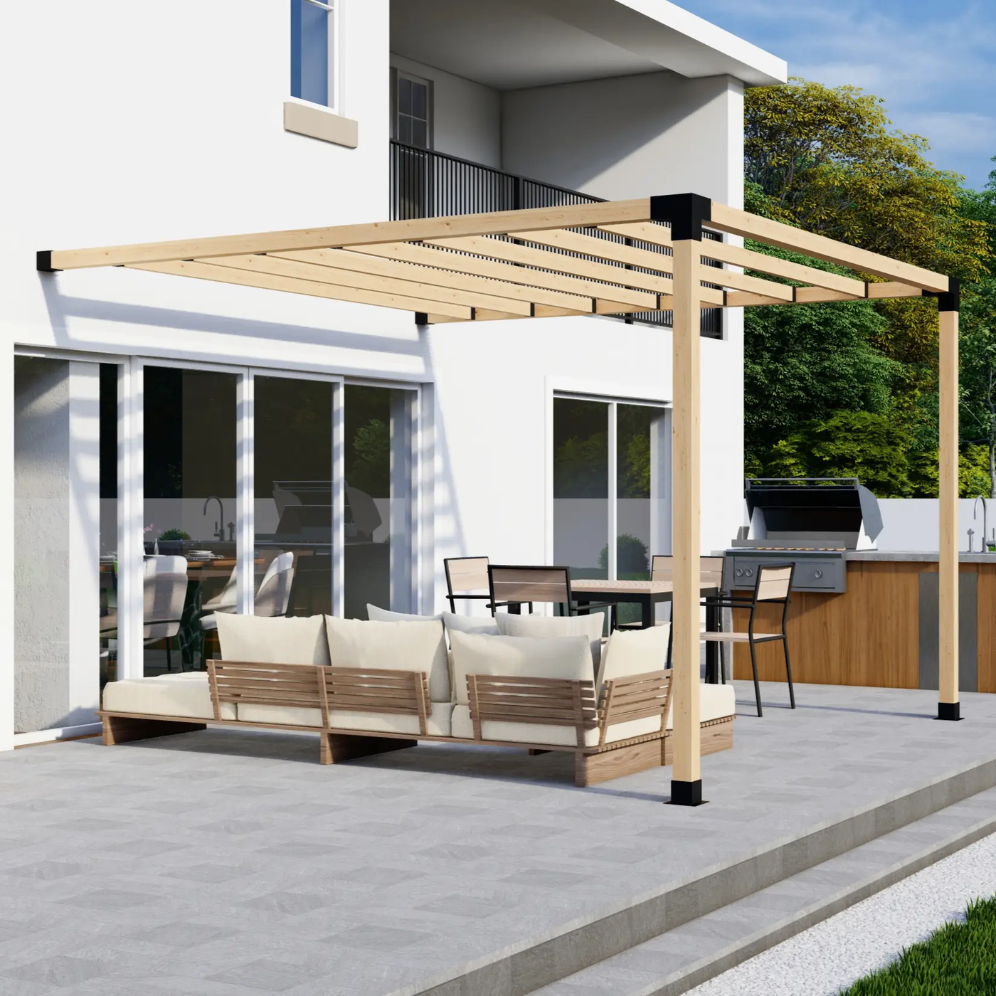 DIY Pergola Bracket Kit for an Attached Pergola With Slatted Roof - Any Size Up to 12' x 12' by Zen Pergolas