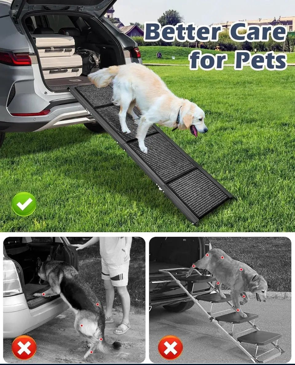 Open Box Petbank 62" Dog Ramp for Car, Foldable Large Dog Car Ramp with Anti-Slip Rug Surface, 17" Wide Dog Ramp Steps for Large Medium Small Dogs, Up by Selzalot