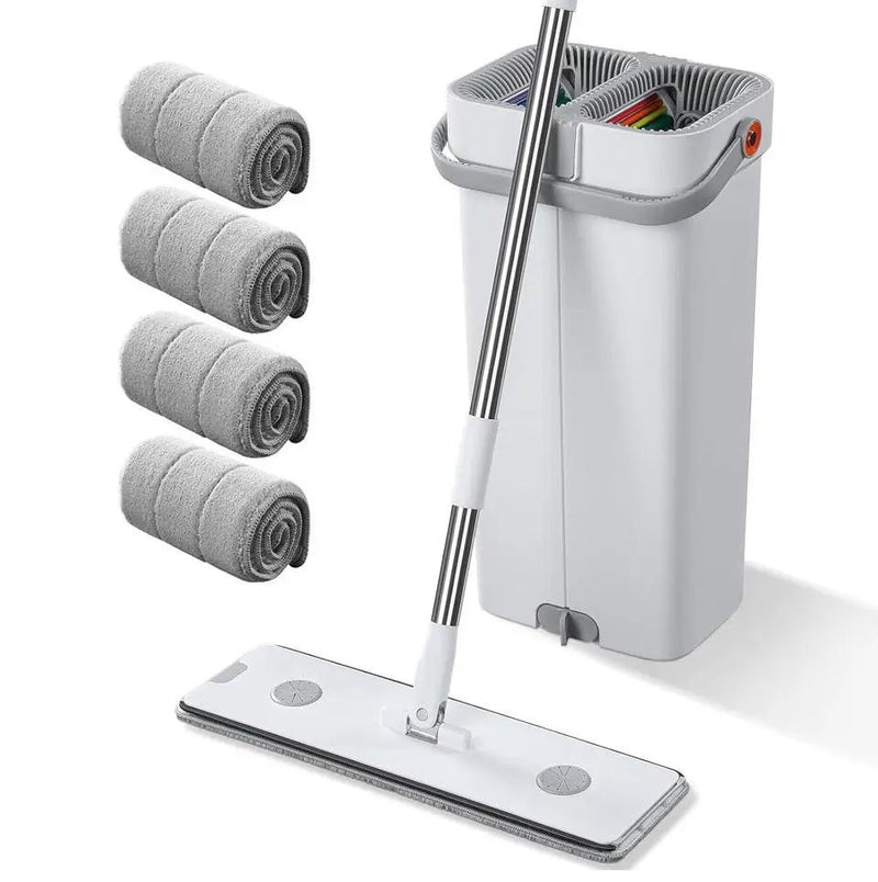 "funest Mop and Bucket with Wringer Set for Home, 16"" Large Flat Mop and Bucket System for Floor Cleaning and Wall Cleaner, Wet Dry Mop for Window Cleaner with 4 Washable Microfiber Pads" by Selzalot