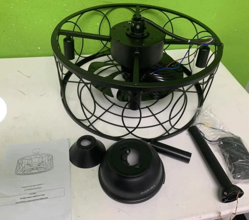 Open Box New Yaretro Caged Ceiling Fan with Lights Industrial Enclosed Blades by Selzalot