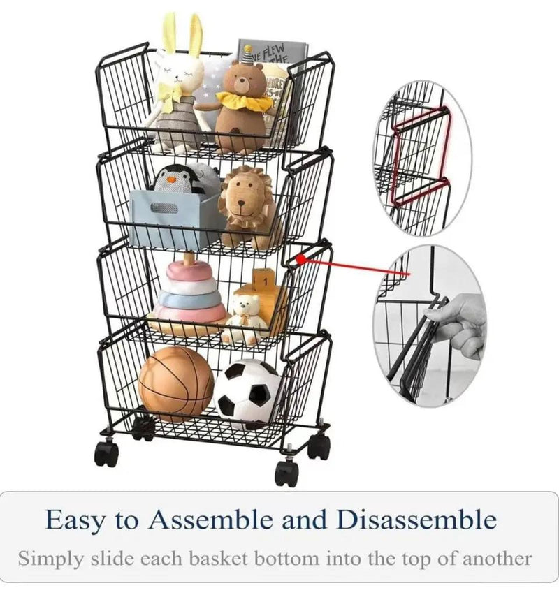 Open box PUSDON Stackable Metal Storage Carts, Dual Use Shelf for Kitchen Fruit Vegetable Baskets with Wheels, Storage Rack for Living Room, Home & Of by Selzalot
